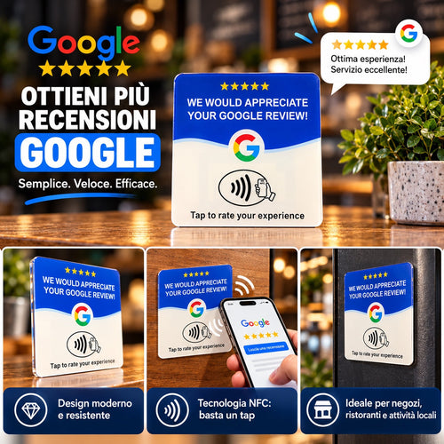 Composizione promozionale TapLocale con recensione esemplificativa, non testimonianza reale